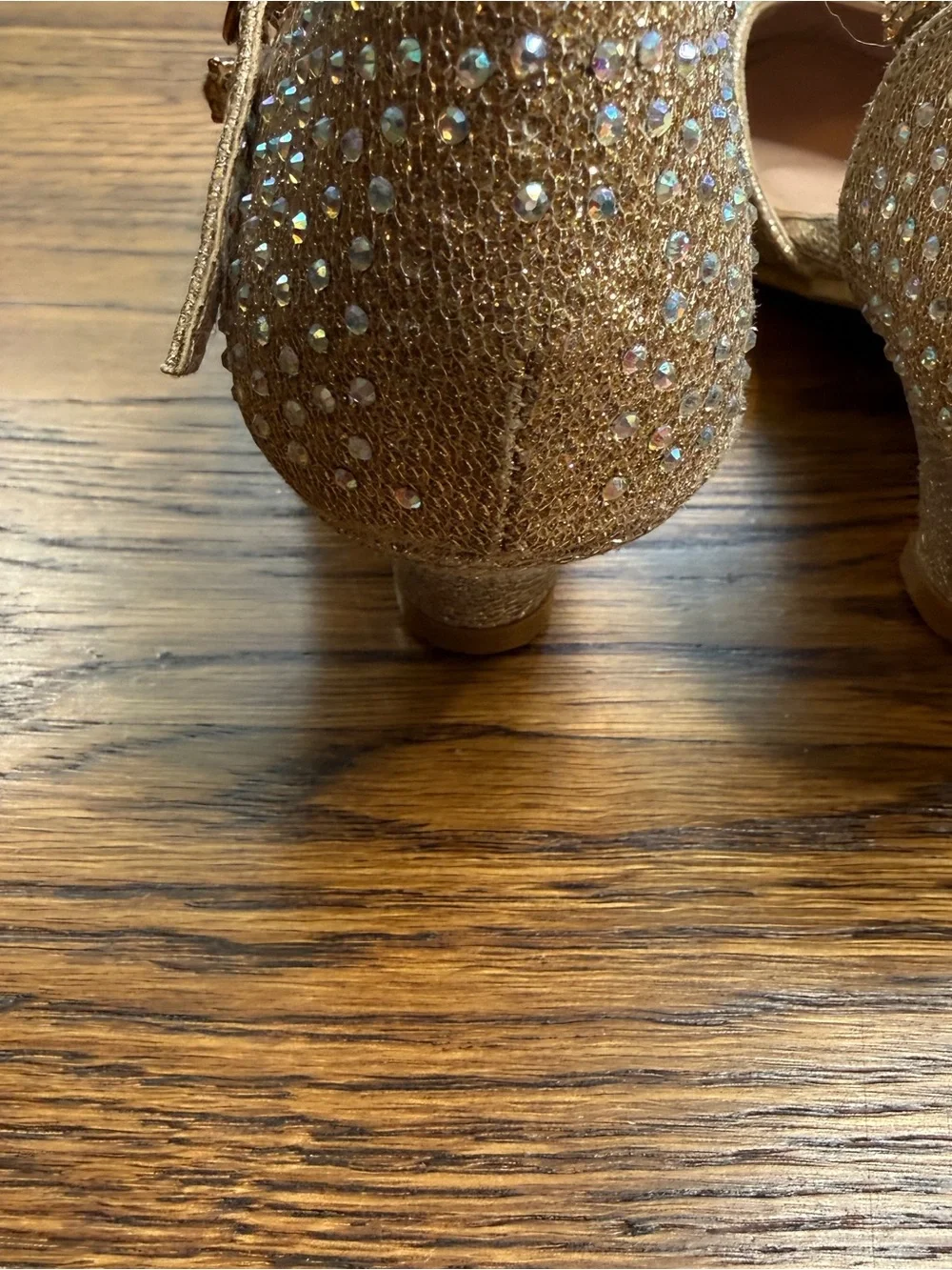 Link Girls Gold Rhinestone Glittering Party Dress Crystal Ankle-Strap Heels 12